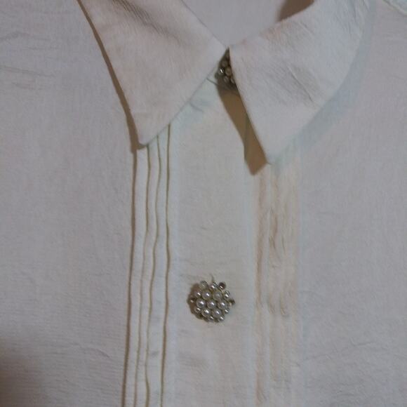 Zara Ivory Long-Sleeve Jewel Button Up Shirt Blouse Size XL - Picture 4 of 8